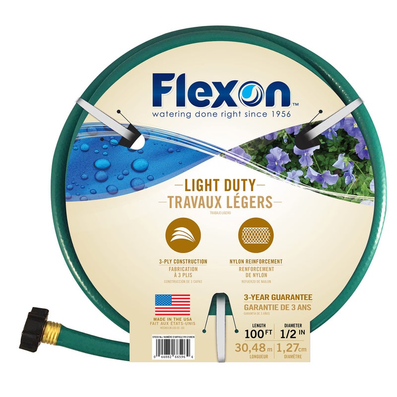 Flexon 1/2" x 100ft Light Duty Garden Hose â€“ Lightweight, Flexible, Kink-Resistant, Durable Vinyl, Leak-Proof Couplings, Weather-Resistant Water Hose for Lawn, Garden, and Outdoor Use - Image 1